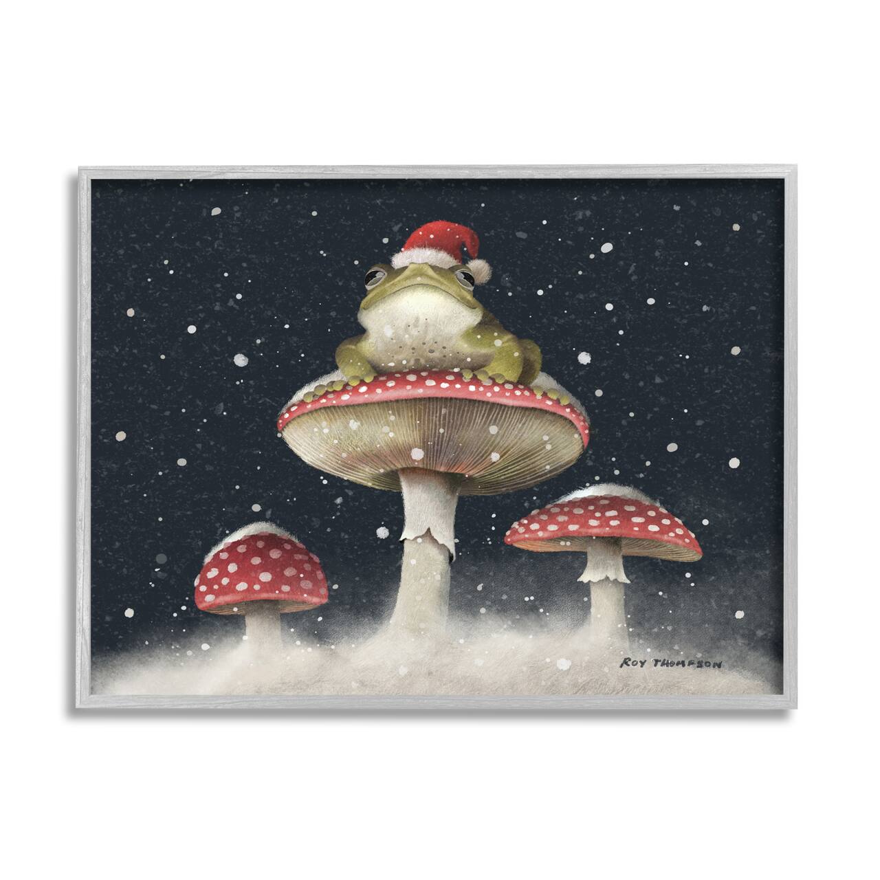 Stupell Industries Frog In Santa Hat Snowy Mushrooms Framed Giclee Art